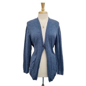 Pure Jill Womens XL Blue Cotton Knit Cardigan Single Button Sweater Pockets
